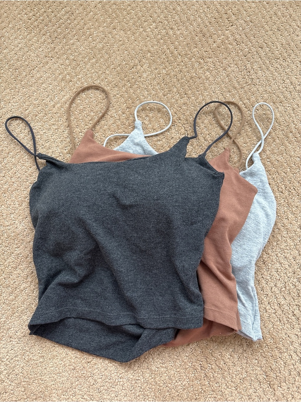 Women’s Cotton Built-in bra top set - Charcoal, Brown, Gray